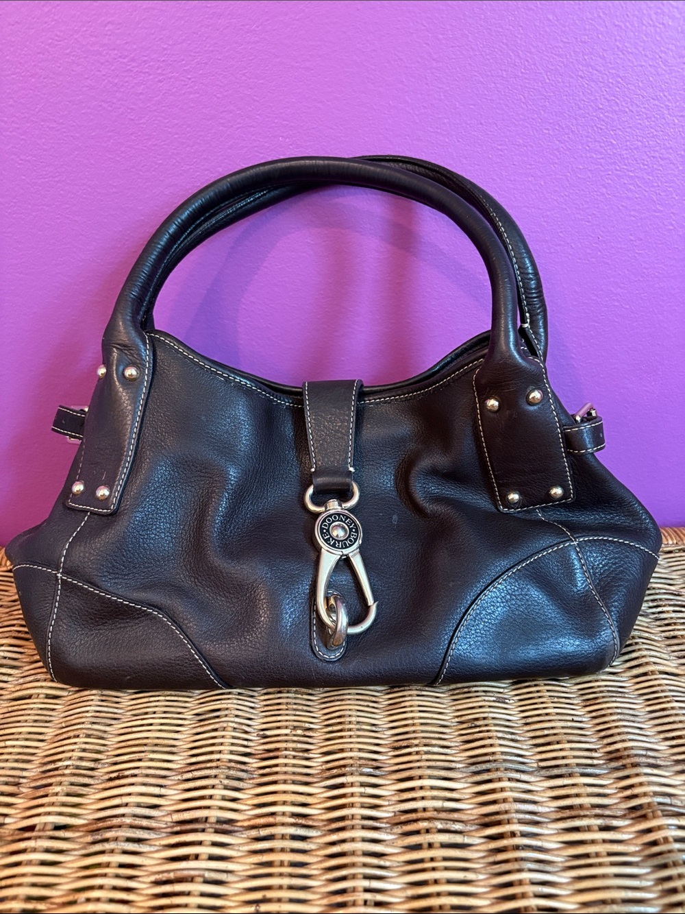 Dooney & Bourke dark brown Annalisa Clasp Shoulder Bag - gold hardware